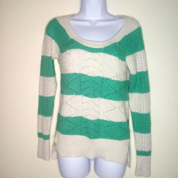 SO green and white striped knit sweater - Picture 2 of 14
